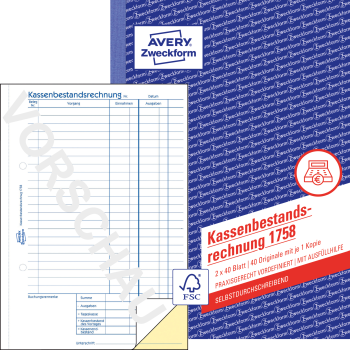 ZWECKFORM 1758 Kassenbuch A5 2x40BL SD