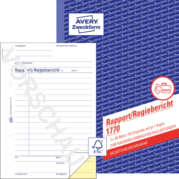 ZWECKFORM 1770 Rapport / Regiebericht A5 2x 40BL SD