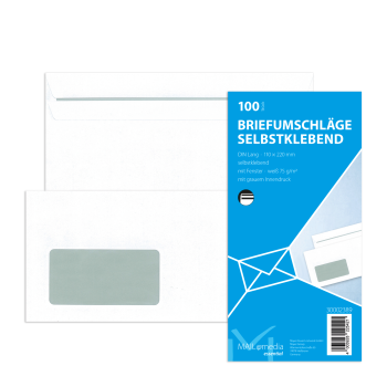 MAILMEDIA Briefhülle DL mit Fenster SK 70g weiß 100ST – Produktabbildung