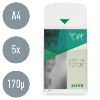 LEITZ Prospekthülle Maxi A4 0,17mm 5ST m. 20mm Falte genarbt – Produktabbildung