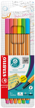 Fineliner STABILO® point 88® Etui "Neon", Kartonetui mit 6 Stiften