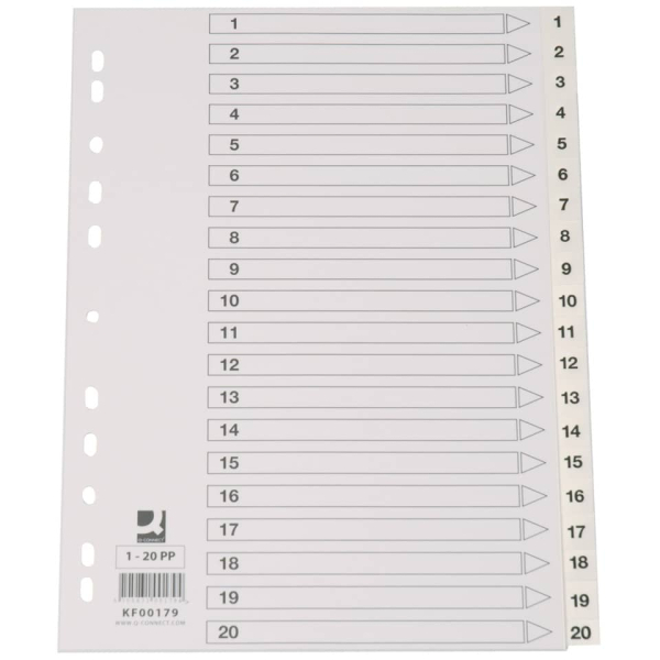 Register Plastik A4 1-20 weiß