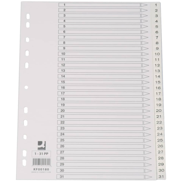 Register PLastik A4 1-31 weiß