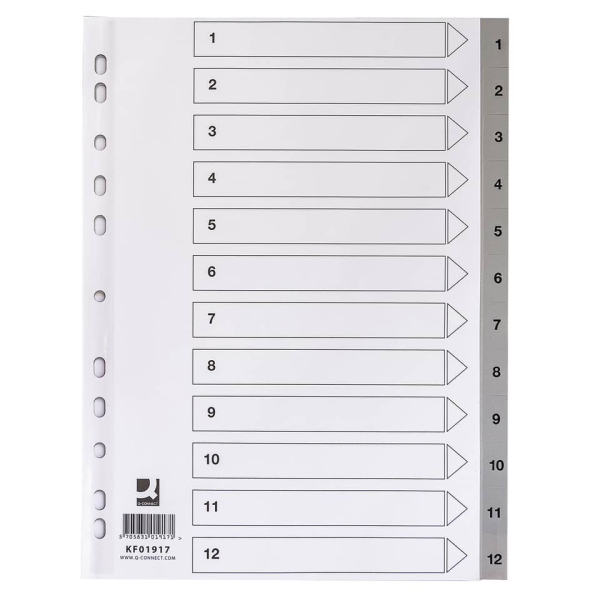 Ordnerregister 1-12 A4 PP grau