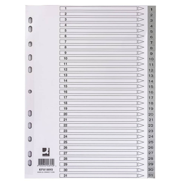 Ordnerregister 1-31 A4 PP grau