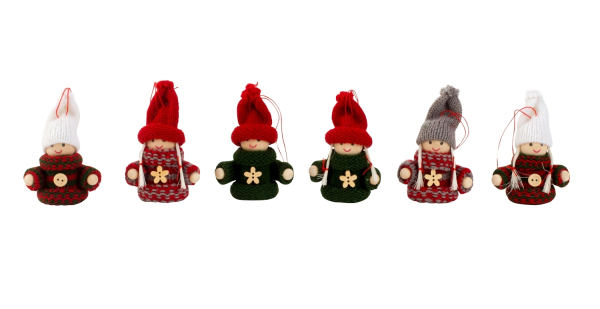 IKO Holzpüppchen mit Häkelkleid stehend – Produktabbildung