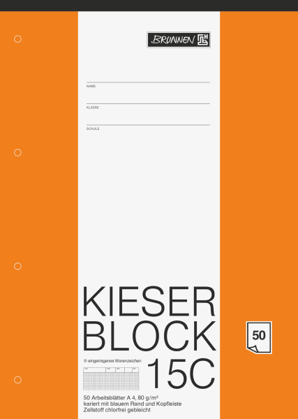 KIESER-Block gelocht | A4, Lineatur 22, 50 Blatt, mehrfarbig