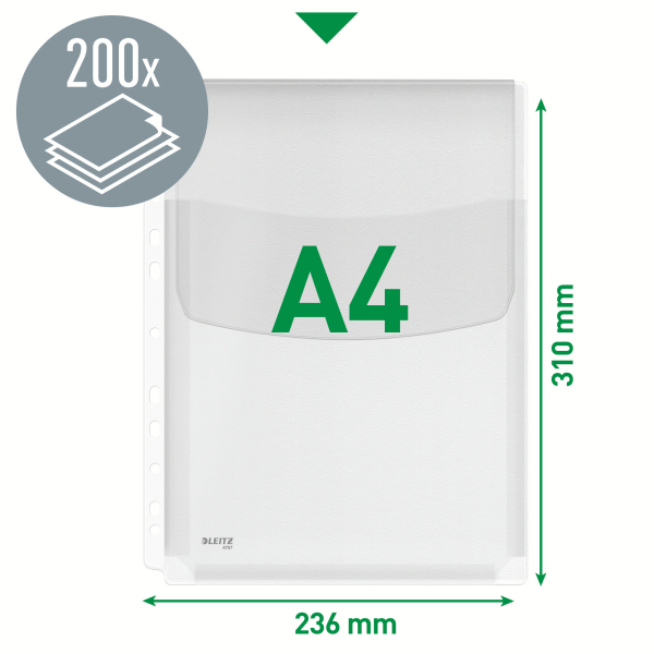 LEITZ Prospekthülle Maxi A4 0,17mm 5ST m. 20mm Falte genarbt