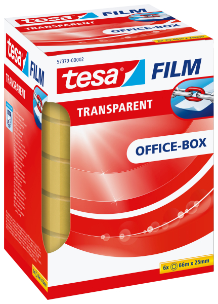 tesafilm® transparent, 6 Rollen 66m 25mm Office-Box